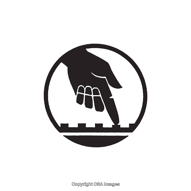 Black and White Line Art Illustration of a Hand on a Surface