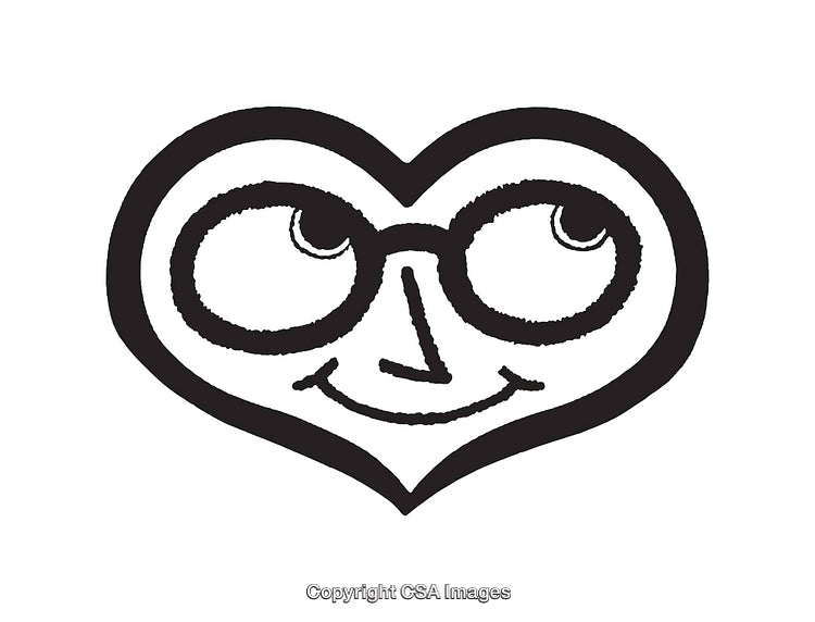 Black and White Line Art Illustration of a Smiling Heart Character