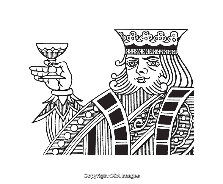 Black and White Line Art Illustration of a Playing Card King