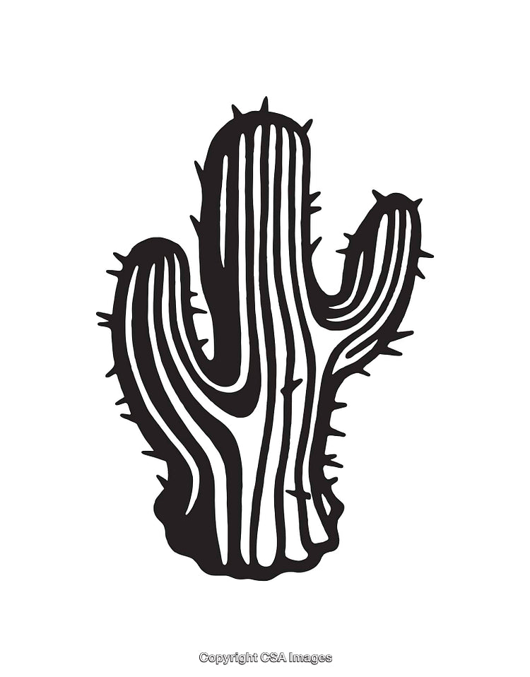 Stylized Black and White Line Art Illustration of a Cactus