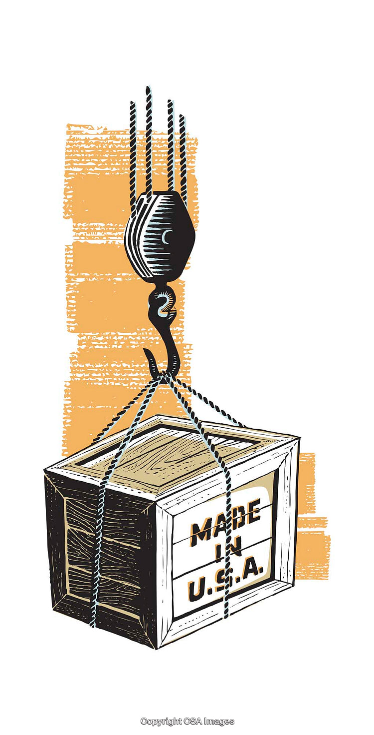 Vintage Illustration of a Wooden Crate Being Hoisted by a Hook