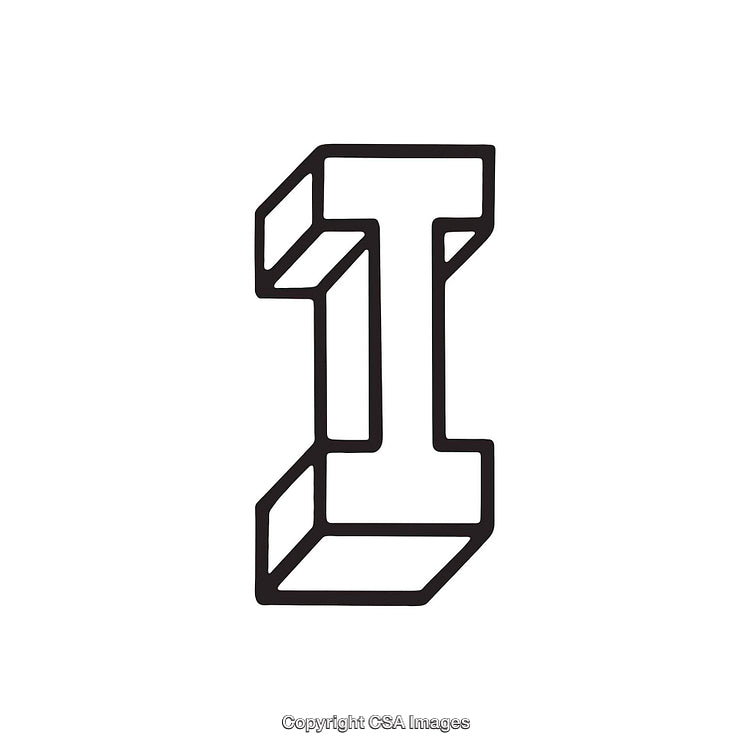Stylized 3D Illustration of the Letter I in Outline Style