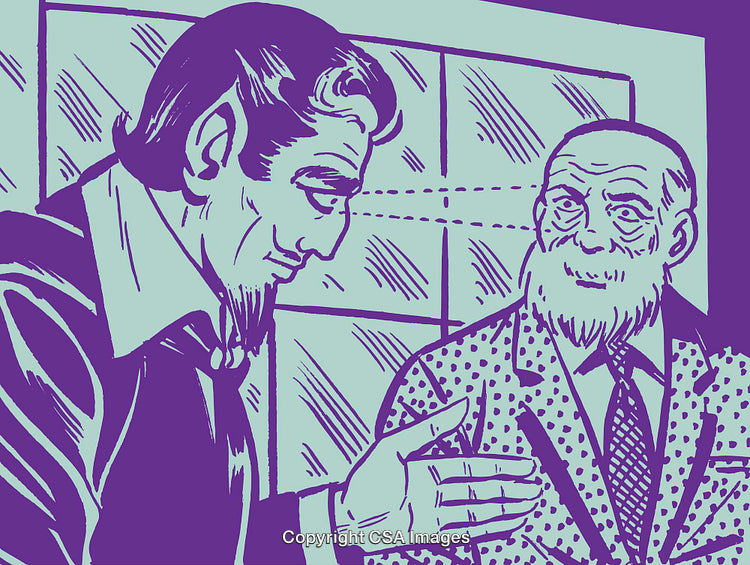 Vintage Style Comic Illustration of Two Men in Conversation
