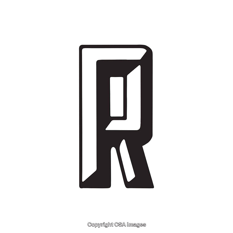Bold and Stylized Letter R in Black and White Design