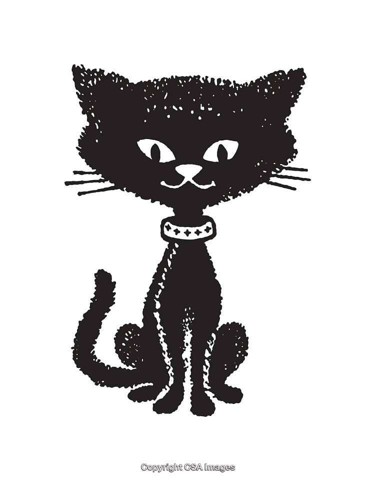 Charming Black Cat Line Art Illustration in Minimalistic Style