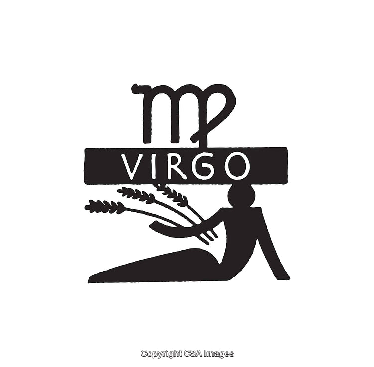 Black and White Virgo Zodiac Symbol with Stylized Design Elements