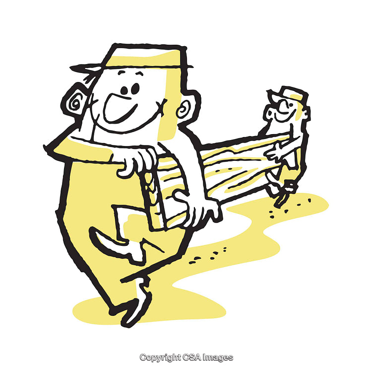 Cheerful Illustration of Two Workers Carrying a Wooden Bench Together