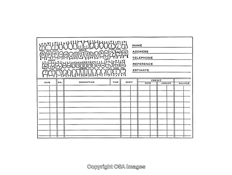 Dental Chart Template for Patient Records with Black and White Diagram Design