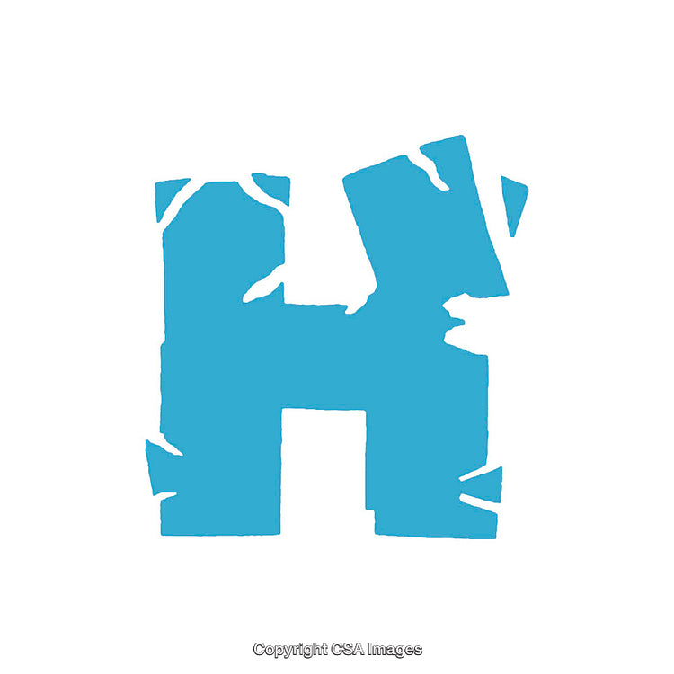 Blue Stylized Letter H with Cracked Edges on White Background