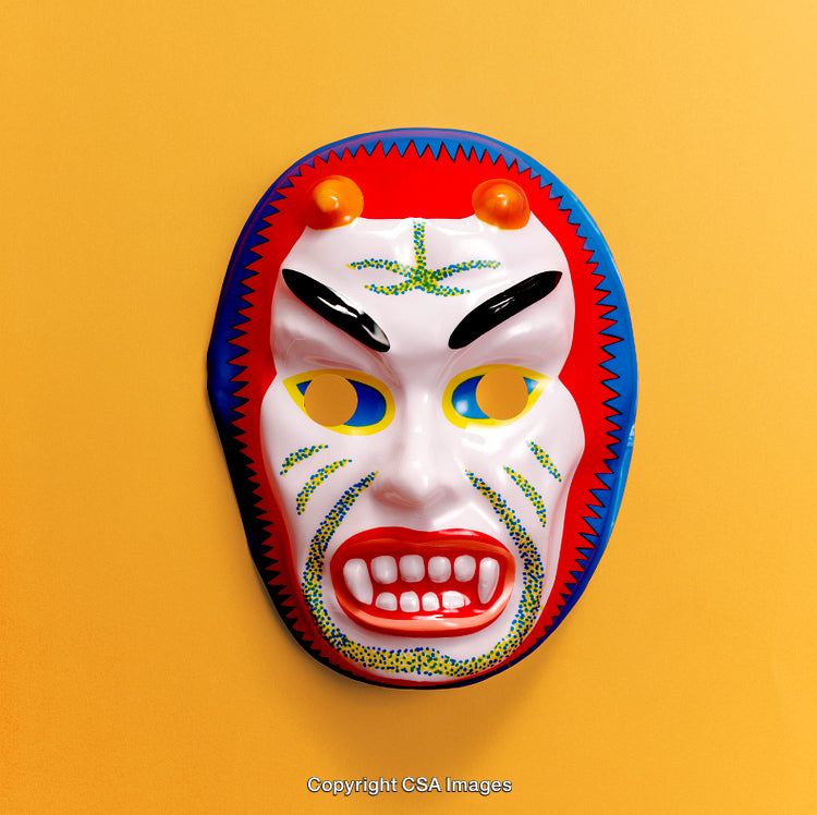 Colorful Mask with Vibrant Design on Yellow Background