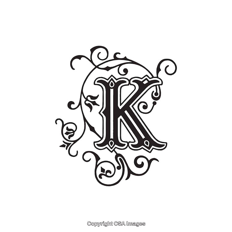 Intricate Monogram Letter K with Floral and Scroll Details