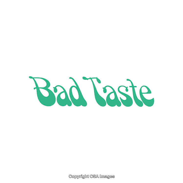 Retro Styled 'Bad Taste' Word Art in Green on White Background
