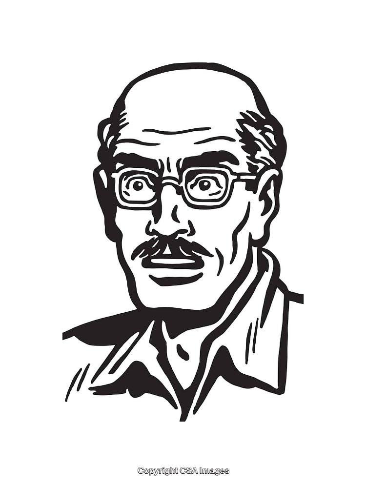Black and White Line Art Portrait of a Mustached Man