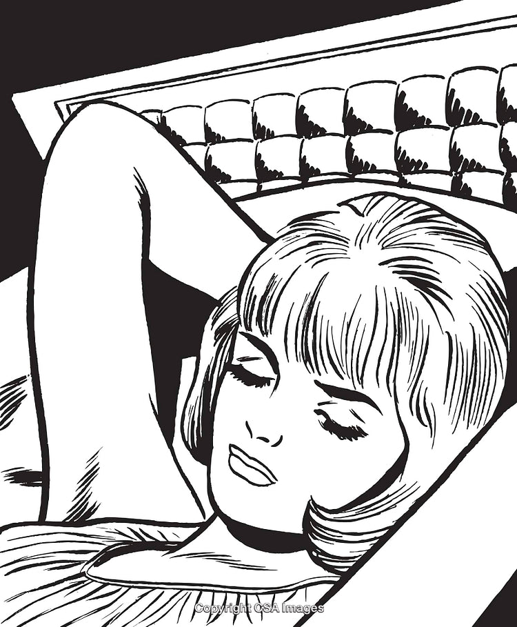 Black and White Illustration of a Woman Relaxing in a Calm Pose