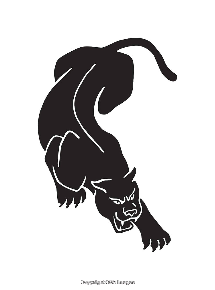 Black and White Line Art Illustration of a Pouncing Panther