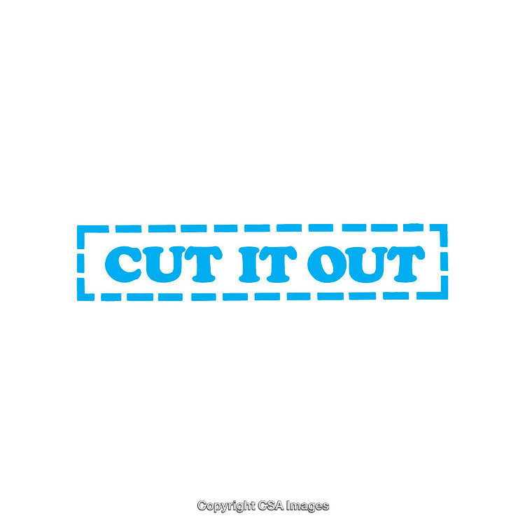 Bold Blue Cut It Out Text in Rectangular Border