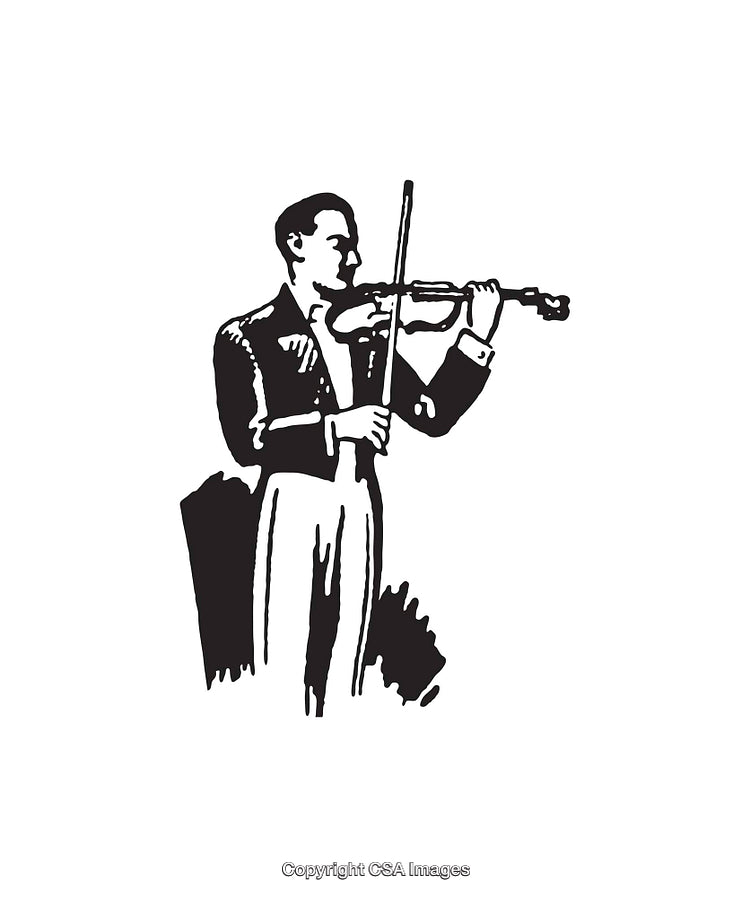 Classic Black and White Illustration of a Violinist Playing Music