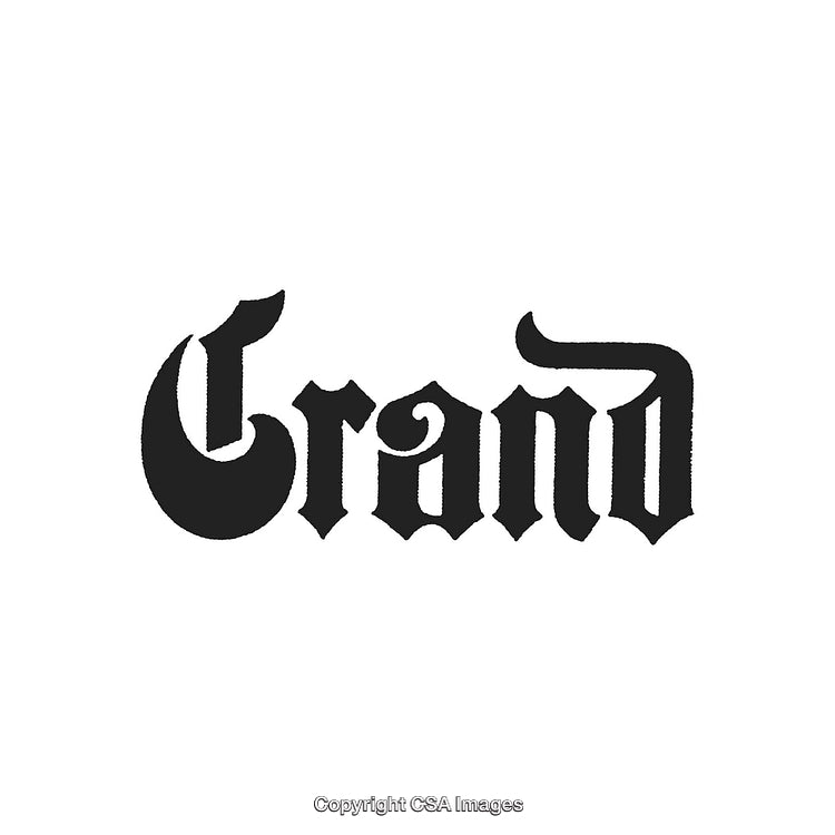Vintage Styled Blackletter Typography Displaying the Word 'Grand' in Bold Font