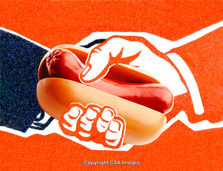 Colorful Illustration of a Person Handing a Hotdog in a Bun