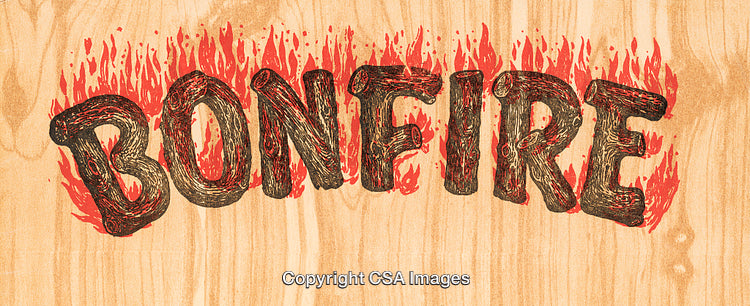 Burning Wood Text Effect Featuring Bonfire Flames on Wooden Background