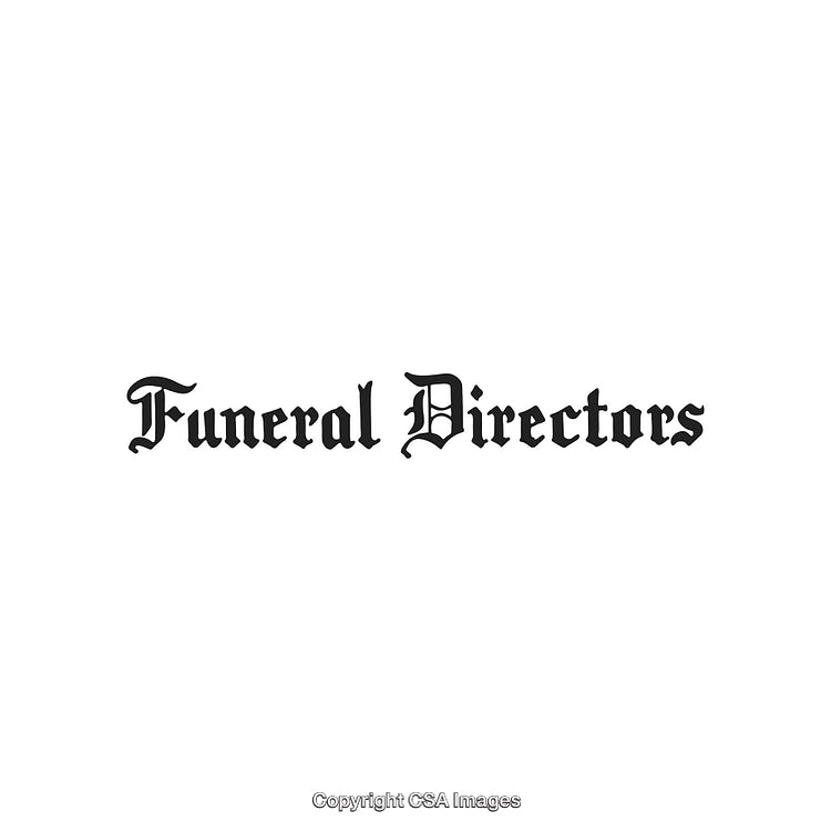 Decorative Funeral Directors Text in Gothic-Style Black Lettering on White Background