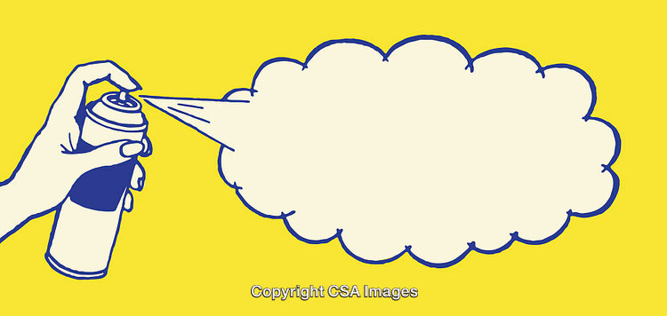 Illustrative Spray Can Emitting Cloud Shape on Yellow Background