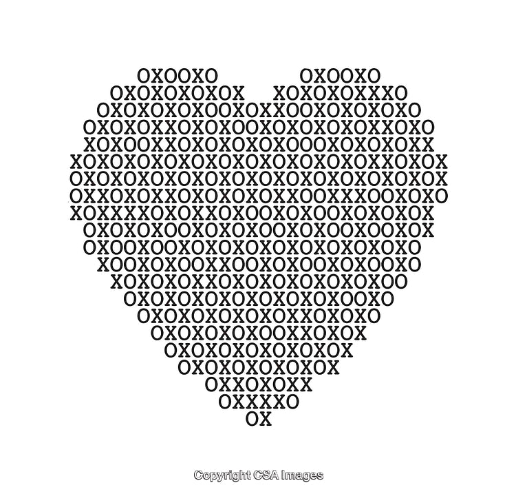 Heart Shape Created With XOXO Pattern in Black and White Minimalist Art