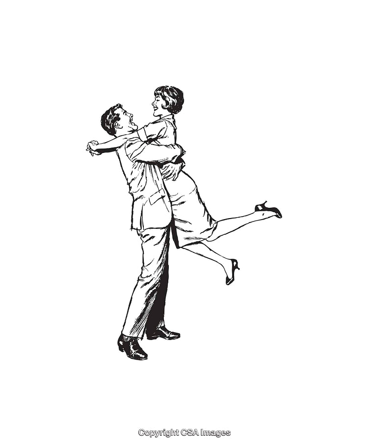 Romantic Black And White Illustration of a Couple in an Embrace