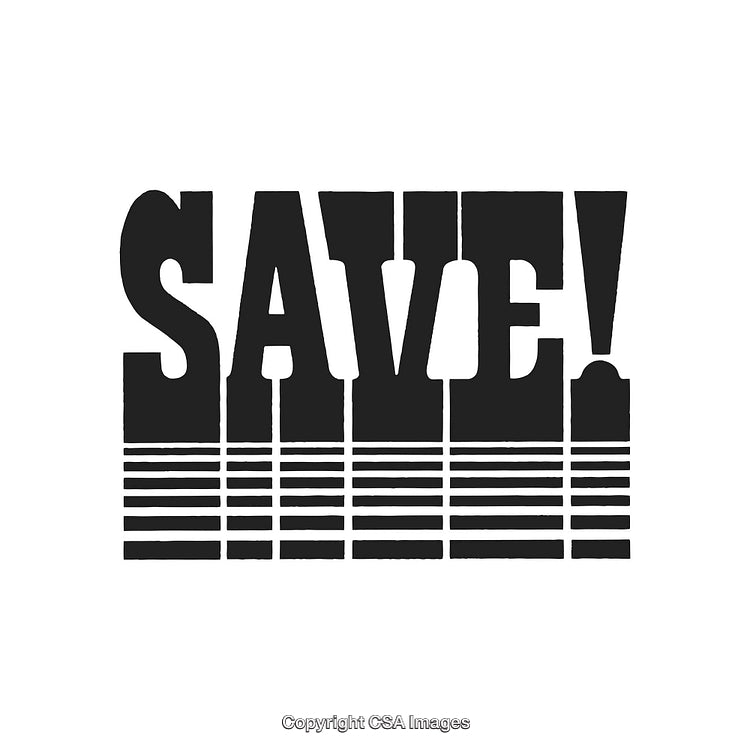 Bold 'Save!' Typography with a Clean Monochrome Design Emphasizing Savings