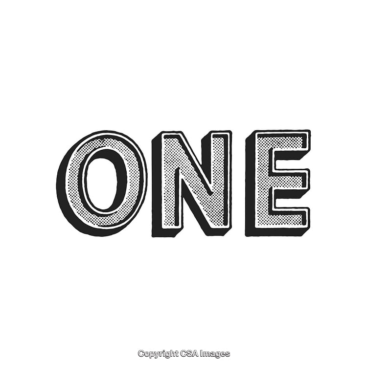 Bold Graphic Black and White Stylized Text of the Word ONE