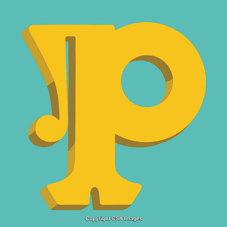Playful Yellow Letter P in Flat Cartoon Style on Blue Background