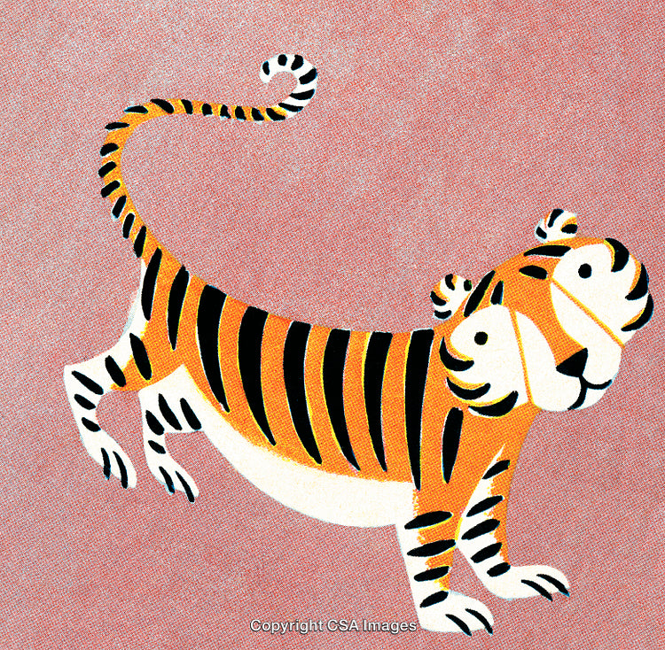 Playful Illustration of a Tiger on a Pink Background