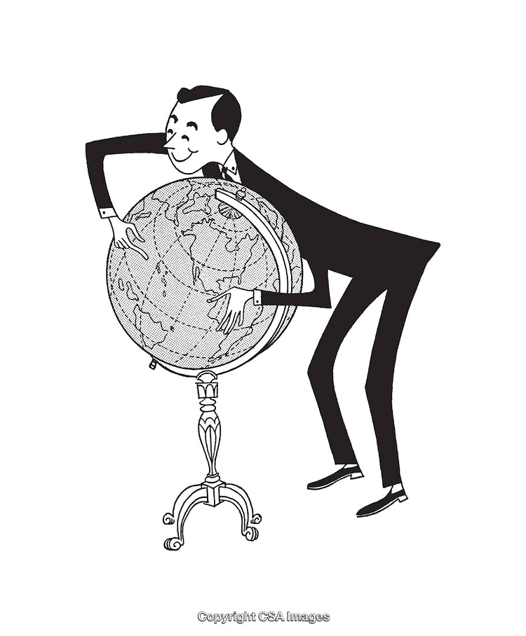 Illustration of a Man Embracing a Globe with Enthusiasm