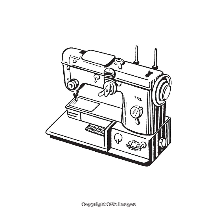 Black and White Line Art of a Classic Sewing Machine