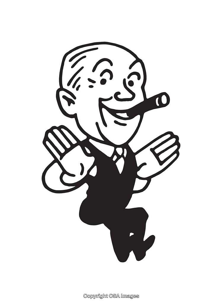 Vintage Style Line Art of a Smiling Man with Cigar