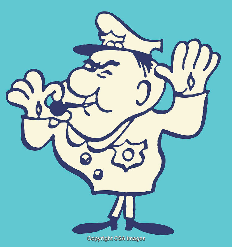 Cartoon Police Officer Character Illustration in Whimsical Retro Style