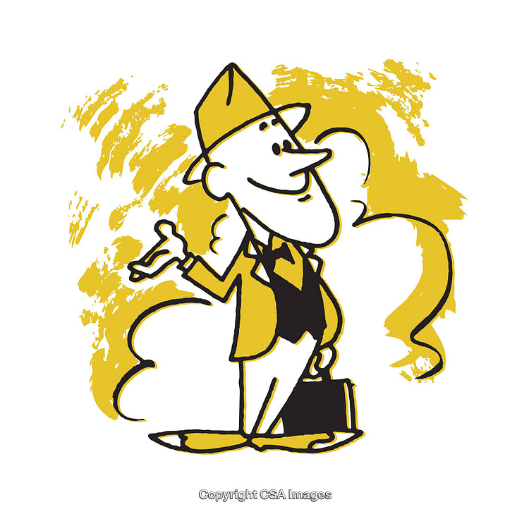 Cartoon Businessman Illustration with Hat and Briefcase in Yellow and Black