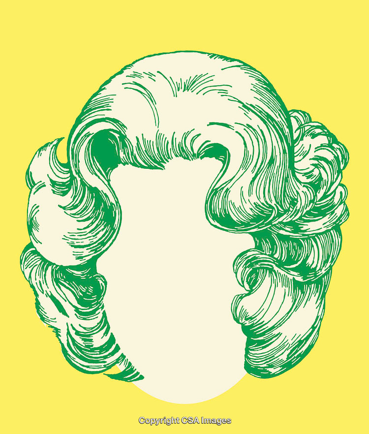 Colorful Line Art Illustration of Vintage Hair Style on Yellow Background