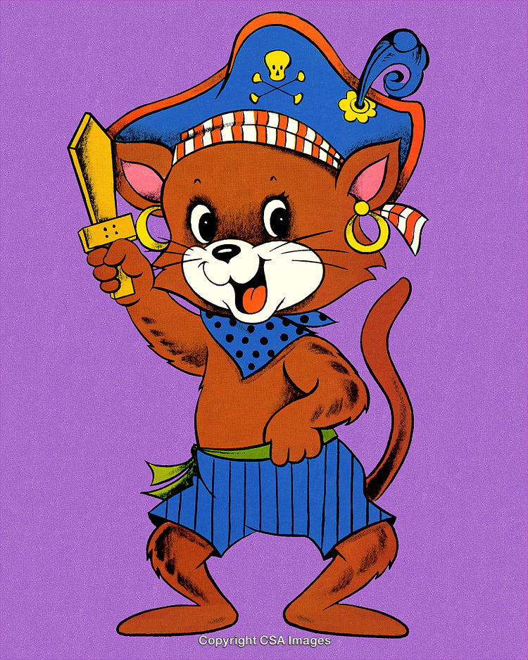 Cute Cartoon Cat Dressed as a Pirate with a Sword
