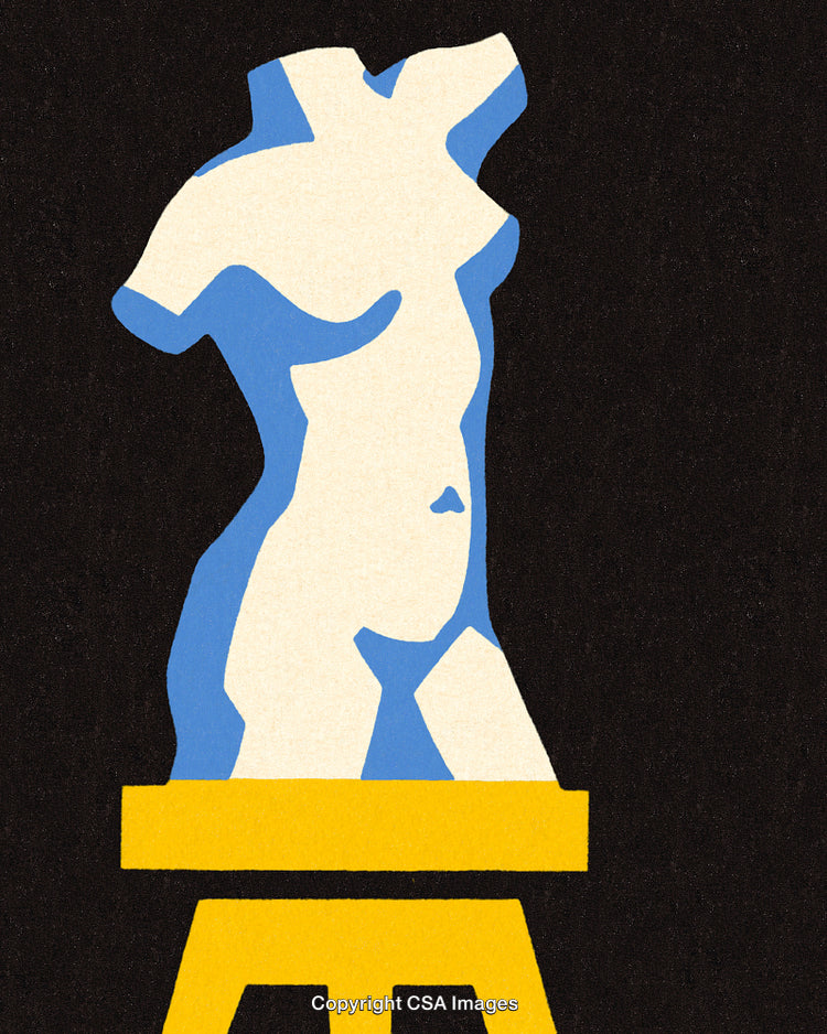 Minimalist Representation of Classical Sculpture on Display Against Black Background