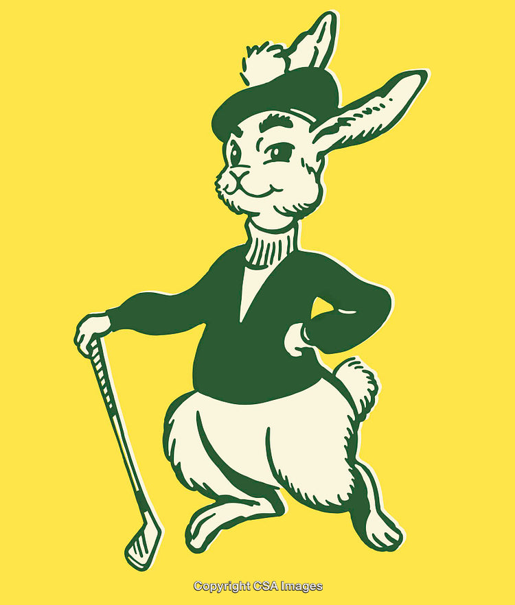 Cartoon Rabbit Dressed as a Golfer in Yellow Background Art