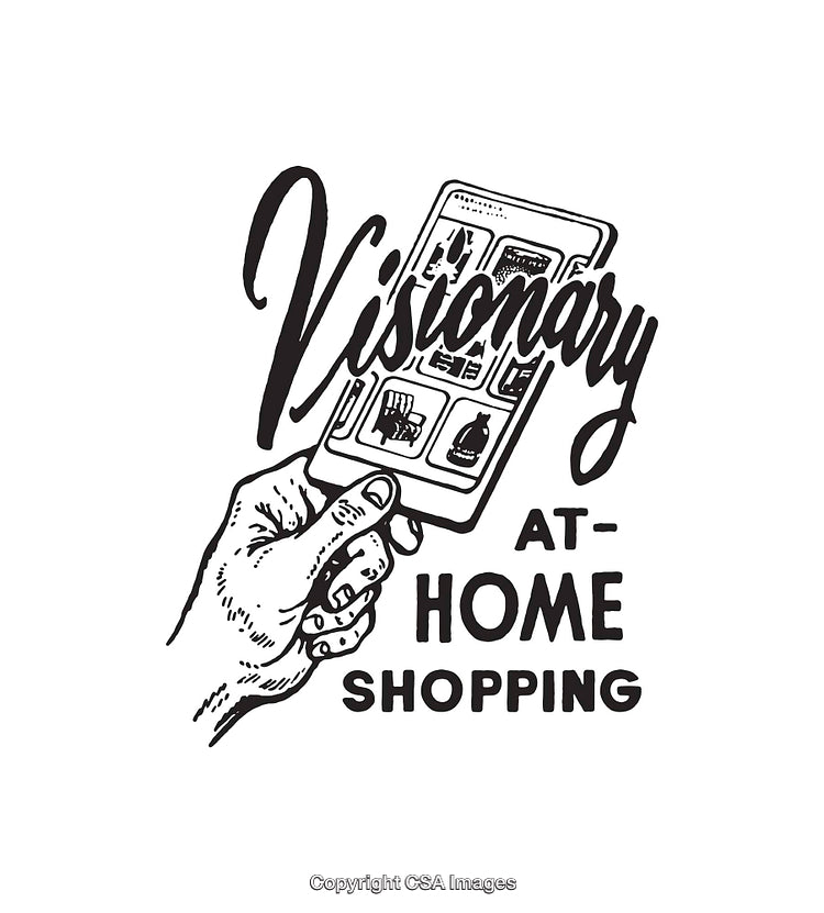 Black and White Line Art of Visionary Online At-Home Shopping Design