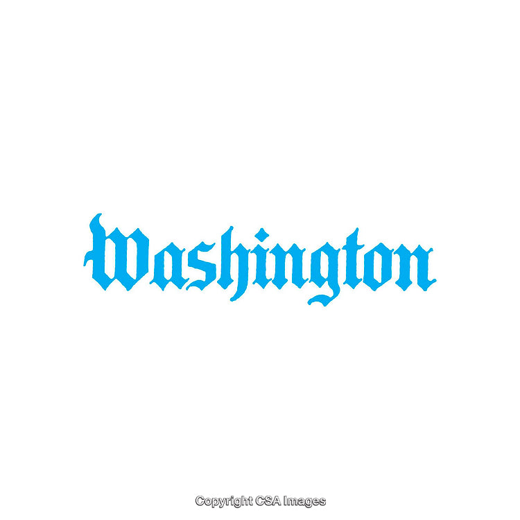 Artistic Blue Word Washington in Classic Gothic Font Style