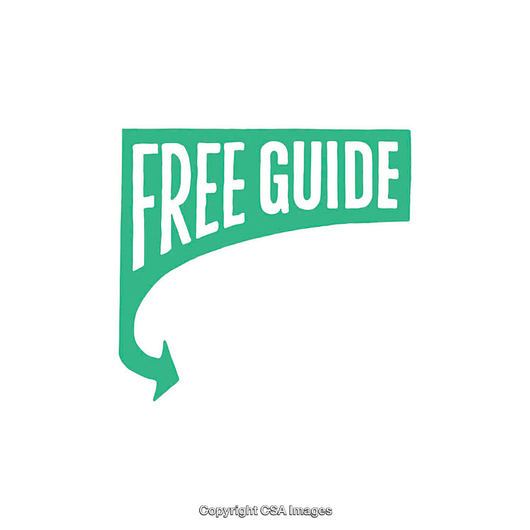 Green Banner Text Promoting a Free Guide with Arrow Decoration