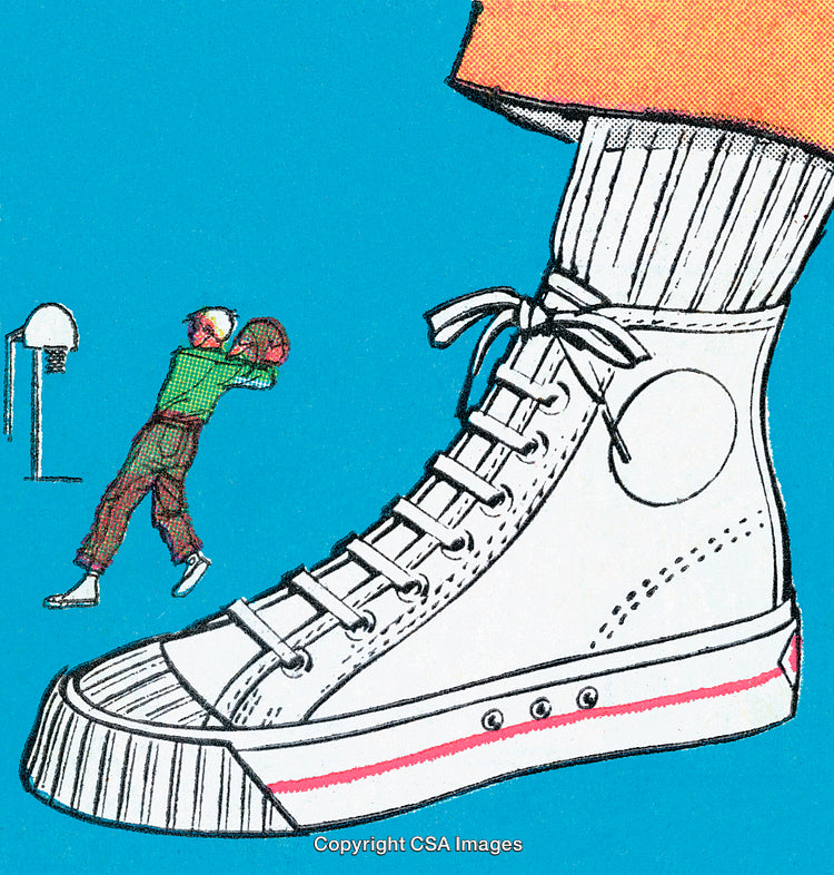 Retro Basketball Scene With Oversized White Sneaker Illustration