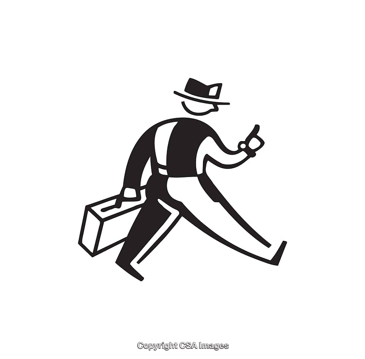 Monochrome Line Art of Businessman Carrying Briefcase and Giving Thumbs Up