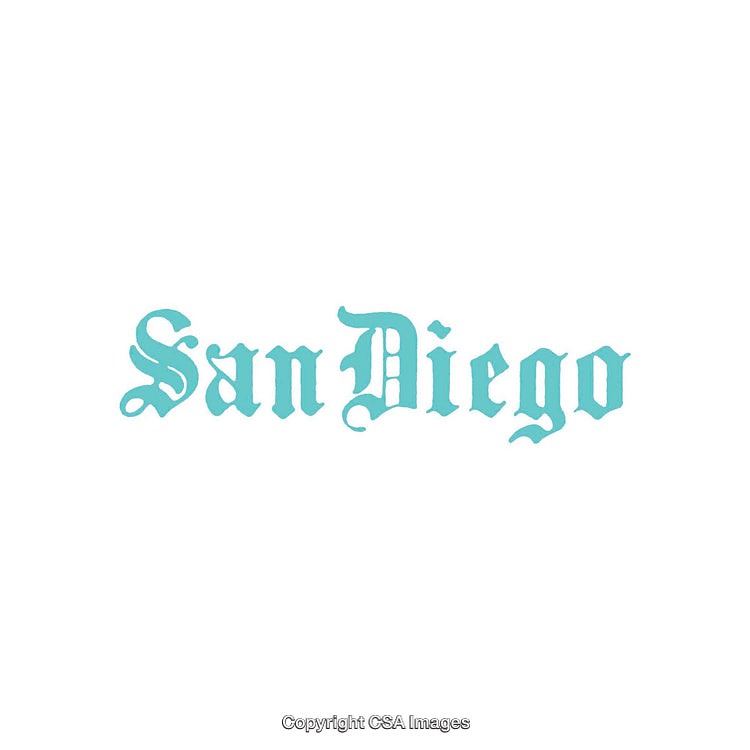Vintage Styled San Diego Typography in Light Blue Gothic Font