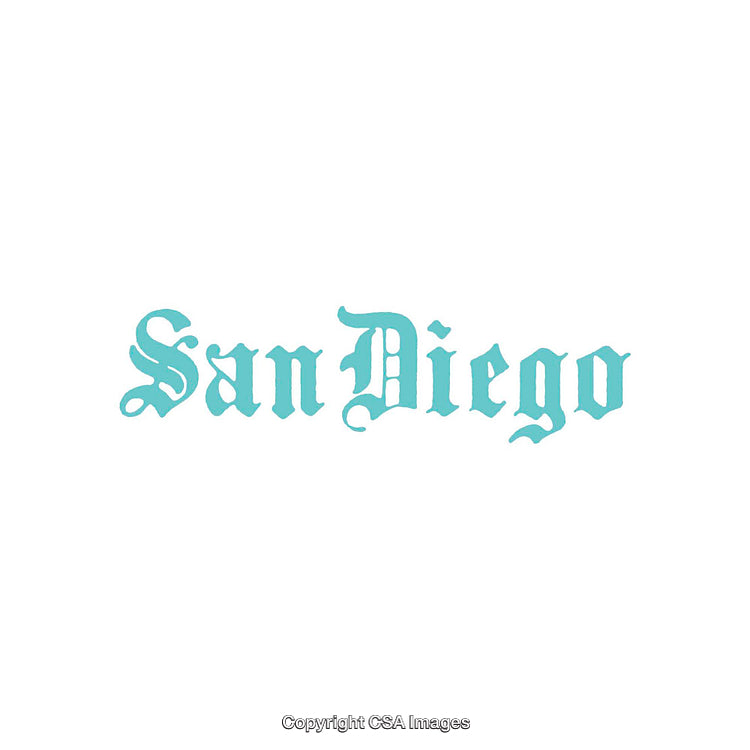 Vintage Styled San Diego Typography in Light Blue Gothic Font