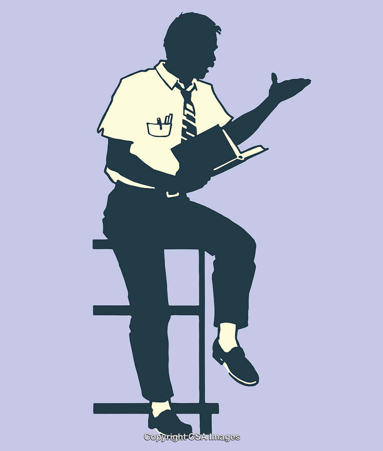 Illustration of a Professional Businessman Gesturing While Sitting on a Ladder
