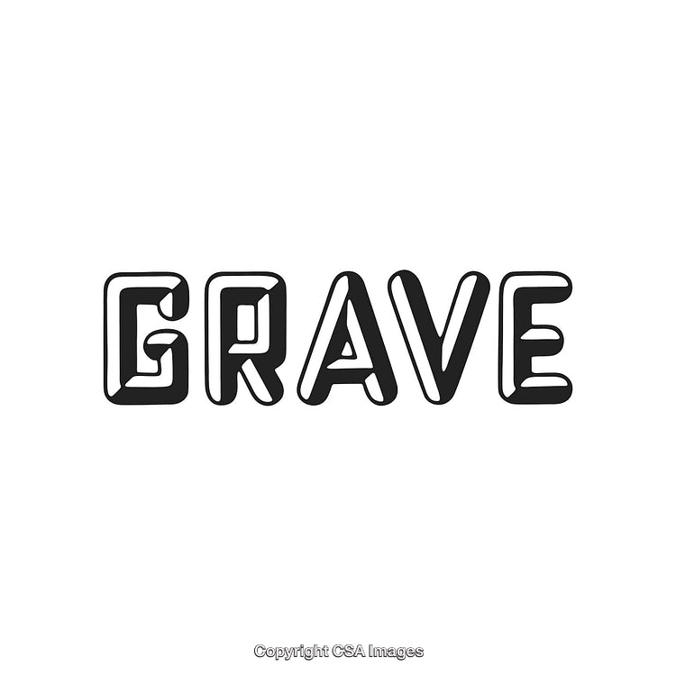 Bold Typography Text Displaying the Word Grave in Black and White Design